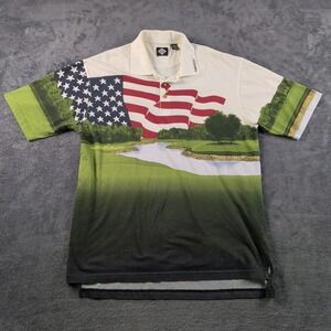 Tabasco Men's Polo Shirt XL Tall American Flag Golf Course Scenic Graphic Design